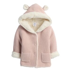 Baby Gap Pink Sherpa Lined Bear Cardigan Sweater NWT 0-3 MONTHS